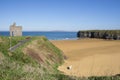 Benches and path view of Ballybunion castle Royalty Free Stock Photo