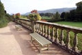 Benches on a patio at Powis castle in England