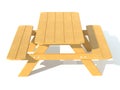 Benches with a picnic table in the garden or park 3d render illustration
