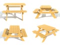 Benches with a picnic table in the garden or park 3d render illustration