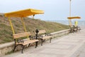 Benches on a seaside terrace