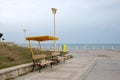 Benches on a seaside terrace