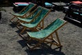 Benches and seats, beach-type fabric chairs. tables where it is possible to have coffee on the sun. soft colored postmen soften si Royalty Free Stock Photo