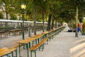 Benches and stalls set up for a big event at Lange Voorhout street Royalty Free Stock Photo