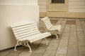 Benches, standing near the building