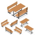 Benches and a table. Flat isometric. A place for rest