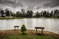 Benches at a Tranquil Lake