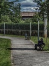 Benches on an urban road in a Spanish city