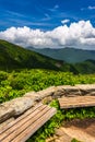 Benches and view of the Appalachians from Craggy Pinnacle Royalty Free Stock Photo