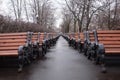 Benches waiting for spring. Royalty Free Stock Photo