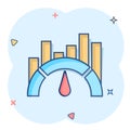 Benchmark measure icon in comic style. Dashboard rating vector cartoon illustration on white isolated background. Progress service