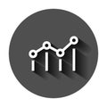Benchmark measure icon in flat style. Dashboard rating vector illustration on black round background with long shadow. Progress Royalty Free Stock Photo