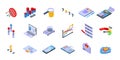 Benchmark testing icons set isometric vector. Aspekt expertise Royalty Free Stock Photo
