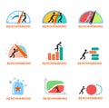 Benchmarking concept logo, vector icon set Royalty Free Stock Photo