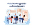 Benchmarking Report Vector. A team meticulously prepares a comprehensive benchmarking report.