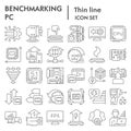 Benchmarking thin line icon set. Technology and computer signs collection, sketches, logo illustrations, web symbols