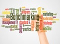 Benchmarking word cloud and hand with marker concept Royalty Free Stock Photo