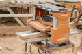 Benchtop Planer At An Angle And Working Wood