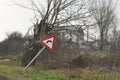 Bend ahead to right. Danger road signs Royalty Free Stock Photo