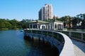 Bend bridge in lake