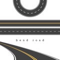 Bend Road, Straight and Curved Roads Vector Set, Road Junction. Vector Illustration. White and Yellow Road Marking Royalty Free Stock Photo