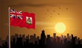 Bermuda Flag with building silhouette and sunset Royalty Free Stock Photo