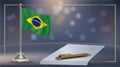 Small national flag of Brazil with bokeh background, vector Illustration Royalty Free Stock Photo