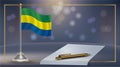 Small national flag of Gabon with bokeh background, vector Illustration Royalty Free Stock Photo