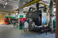 BENDERY, MOLDOVA - APRIL 27: Heating boilers for heating water ICI Caldaie and gas burners Riello at the heating plant in Moldova Royalty Free Stock Photo