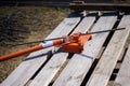 Bending rebar using a manual bending machine Royalty Free Stock Photo