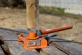 Bending rebar using a manual bending machine Royalty Free Stock Photo