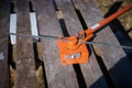 Bending rebar using a manual bending machine Royalty Free Stock Photo