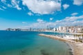 Bendorm, Spain - February 1, 2023: Panorama of Benidorm city skyline with Mediterranean sea, Poniente beach and