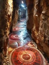 Eternal Descent: A Spiraling Passage Carved with Celestial Glyphs Royalty Free Stock Photo