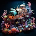 Beneath the Papercraft Wave Steampunk Submarine Adventure AI Generated Royalty Free Stock Photo
