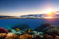 Beneath the Surface: A Mesmerizing Sunset Ocean View from Underwater with Generative AI Royalty Free Stock Photo