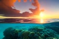 Beneath the Surface: A Mesmerizing Sunset Ocean View from Underwater with Generative AI Royalty Free Stock Photo