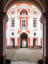 Benedictine Monastery in Broumov. Main courtyard with entrance gate. Czech Republic