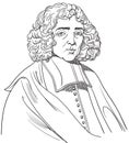 Baruch Spinoza in line art portrait, vector