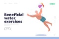 Beneficial water exercises for elderly people landing page with happy old man swimming with ball Royalty Free Stock Photo