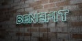 BENEFIT - Glowing Neon Sign on stonework wall - 3D rendered royalty free stock illustration