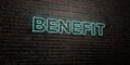 BENEFIT -Realistic Neon Sign on Brick Wall background - 3D rendered royalty free stock image