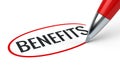 Benefits business concept - benefits word and red pen