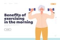 Benefits of exercising in morning sport for elderly people landing page with aged woman training