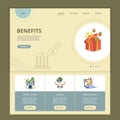 Benefits flat landing page website template. Market vision, funding, making money. Web banner with header, content and Royalty Free Stock Photo