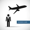 Benefits of flights in business class businessman pictogram