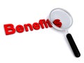 Benefits with magnifying glass on white