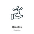 Benefits outline vector icon. Thin line black benefits icon, flat vector simple element illustration from editable marketing