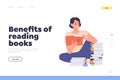 Benefits of reading books for brain development education online service landing page design template