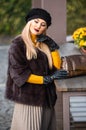 Benefits to wearing fur. elegant woman wear fur coat. beauty and fashion. autumn and winter style. Incomparable Warmth